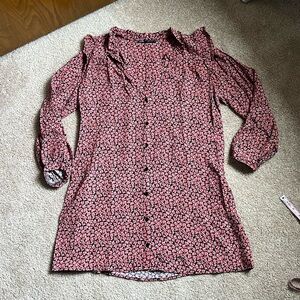 Zara Red Floral Flowy Button Front Mini Shirt Dress   Size Medium